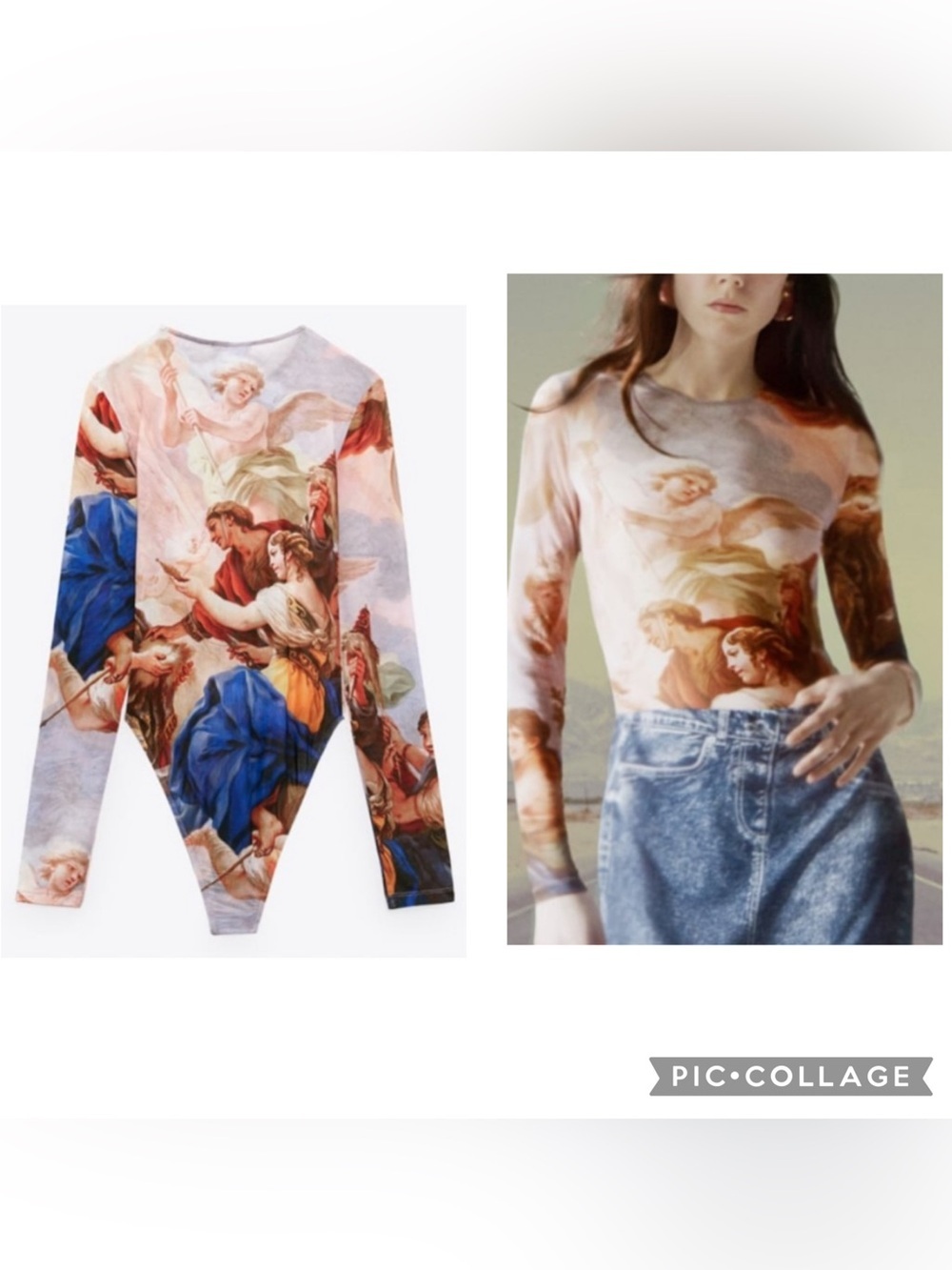 Zara Cherub Print Long Sleeve Bodysuit - Blue, Beige, Peach